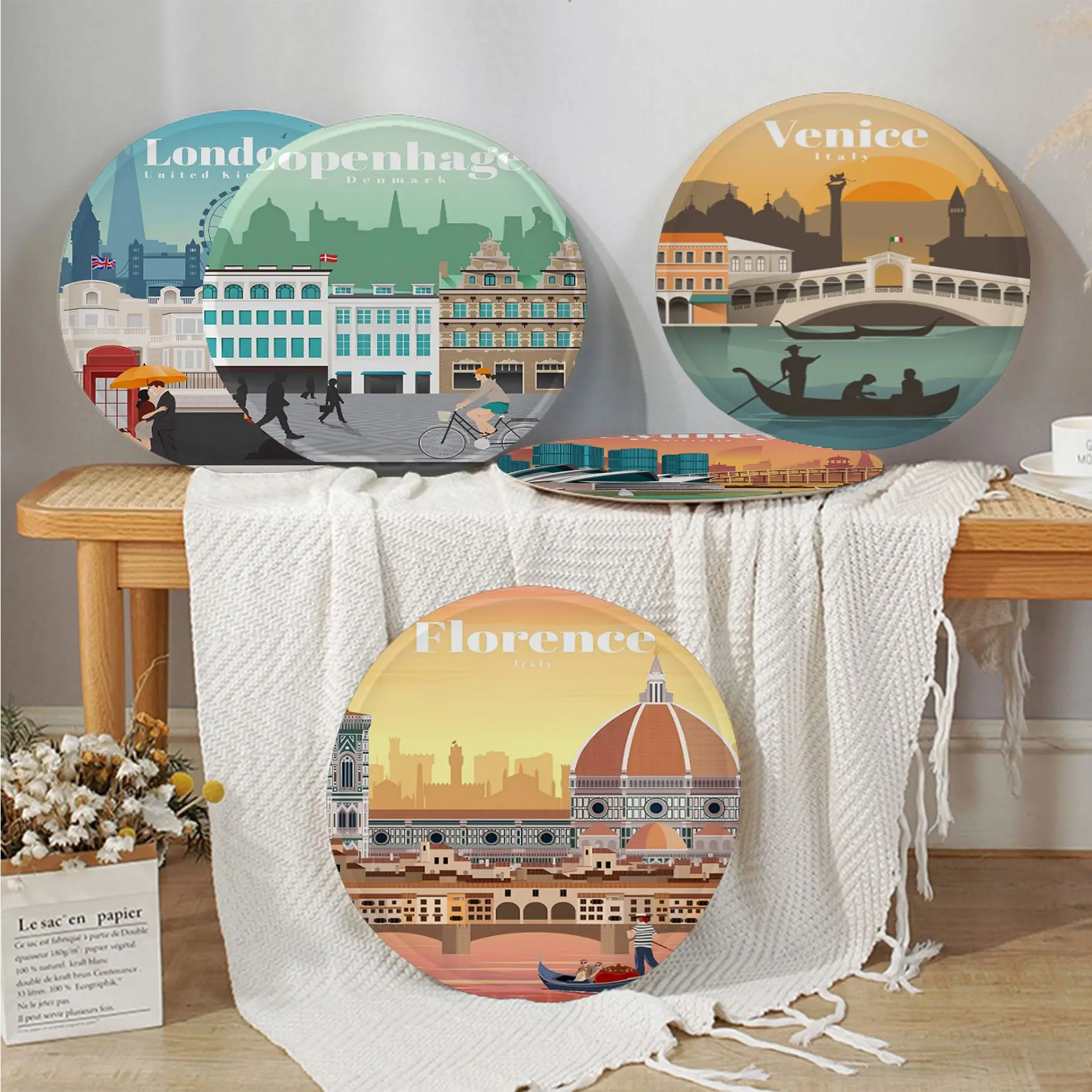 

Cityscape Canvas Painting Simplicity Multi-Color Seat Cushion Office Dining Stool Pad Sponge Sofa Mat Non-Slip Cushion Pads