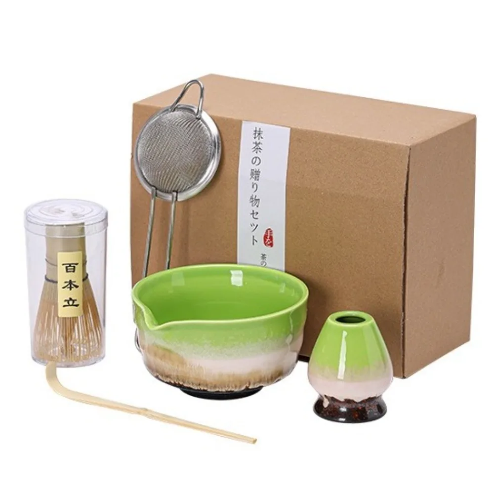 

5PCS Bamboo Ceramic Japanese Matcha Tea Set With Strainer Spoon Reusable Matcha Whisk Set Safe Food Grade Match Bowl Stirring