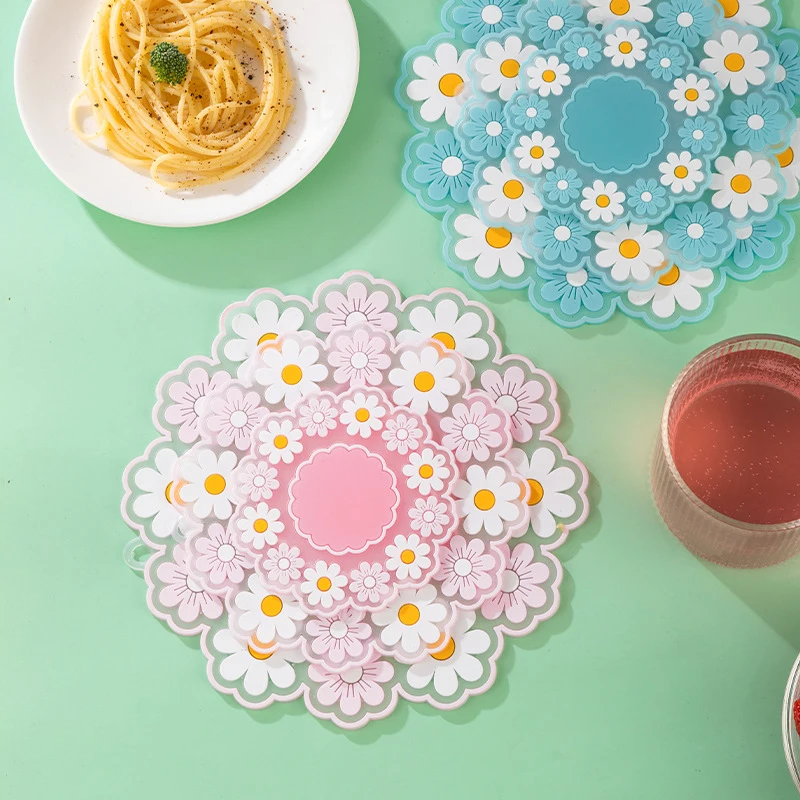 Silicone Tableware Insulation Mat Coaster Heat-insulated Bowl Daisy Style Placemat Home Decor Desktop Tea Mug Coffee Cup Coaster