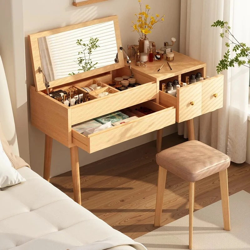 

Solid wood clamshell makeup table 2025 new small apartment bedroom modern and simple