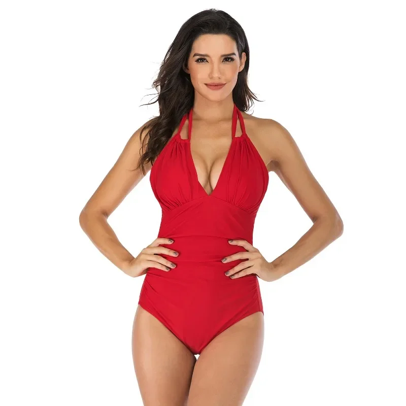 Women Summer Halter Backless One-Piece Suits Two Wearing Methods Solid Colors Swimsuit New Casual Sexy Slim Body Suits Beachwear