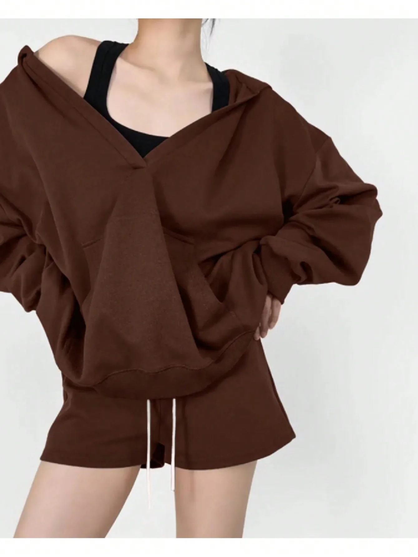 Ladies Coffee Brown Casual Sportswear Set Street Style Shopping Outfit Comfortable Fashionable Women's Active Wear