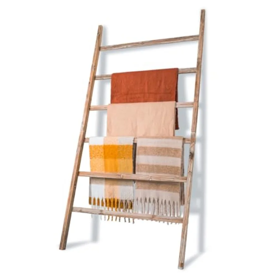 

Blanket Ladder Shelf 6.4FT Solid Wooden Blanket Ladder for Living Room 6-Layer Farmhouse Rustic Towel Rack for Living Room Bath