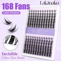 LAKANAKU 168 Fans Diy pestañas en racimo pestañas de ojo de gato banda Invisible Premium visón Manga grupos de pestañas