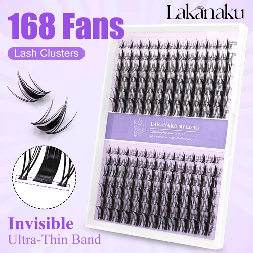 LAKANAKU 168 Fans Diy pestañas en racimo pestañas de ojo de gato banda Invisible Premium visón Manga grupos de pestañas