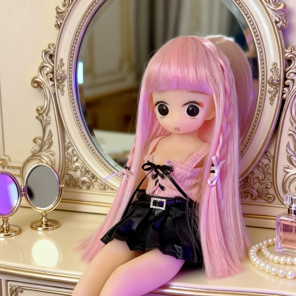 

Kawai Girls BJD Movable Doll 1/6 Pink Hair BJD Doll Figurine Joint Movable Girl Cute Gift Holiday Surprise Home Decoration