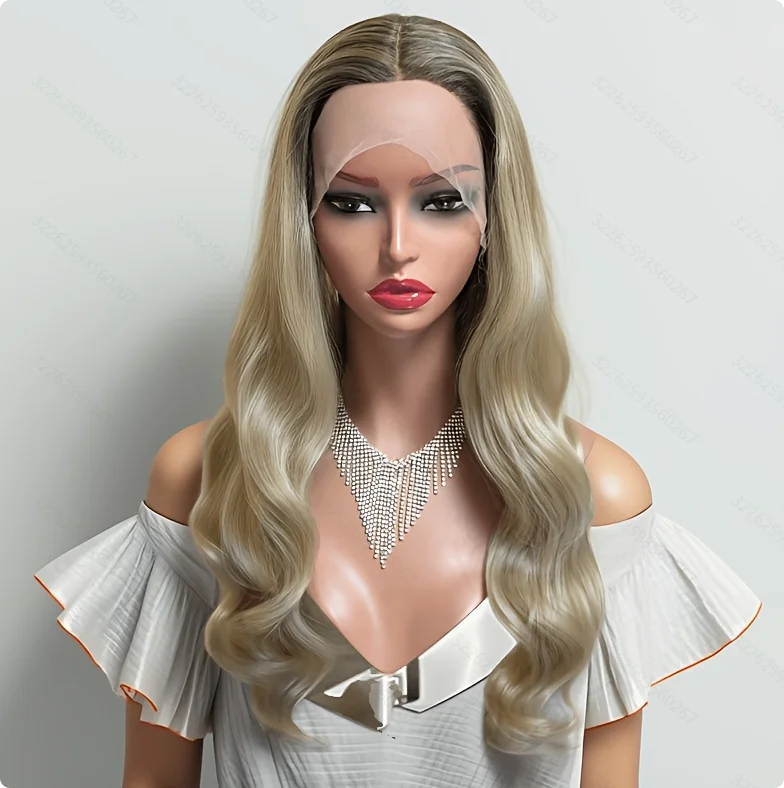 Balayage Highlight Golden Blond Body Wave Wig 13x4 Lace Front 180 Density Soft Synthetic Hair with Baby Hair Pre-Plucked for Wom