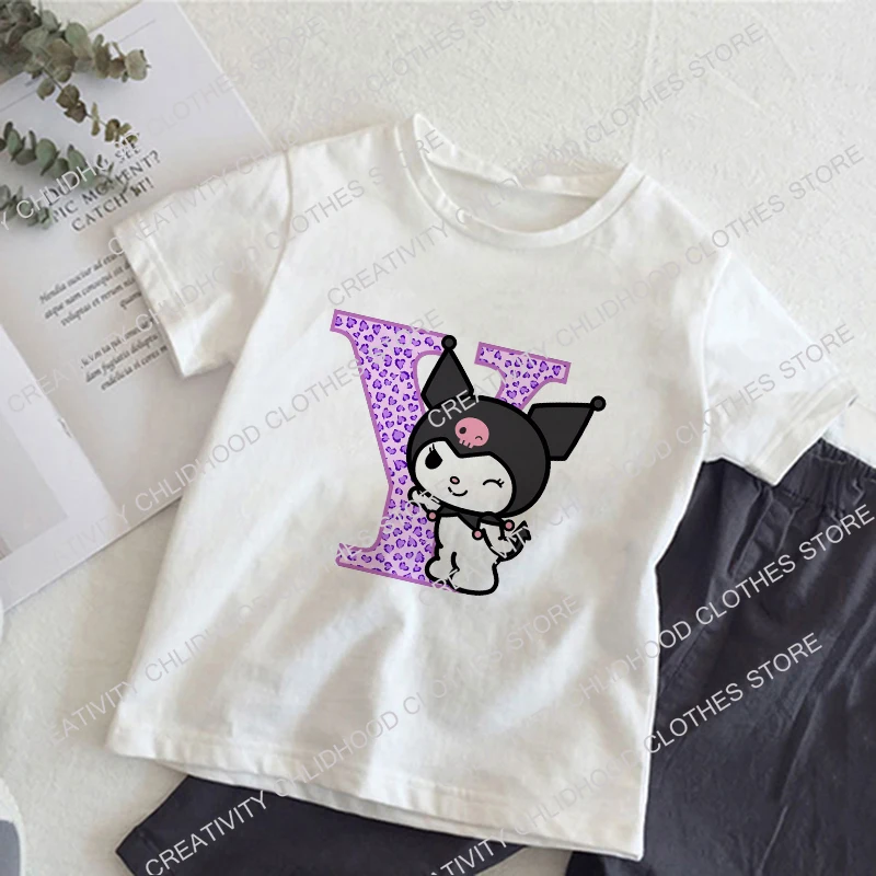 Kuromis Letter Children T-shirt Kawaii A B C D... T Shirt Anime Cartoons Casual Clothes Tee Shirts Kid Girl Boy Fashion Tops