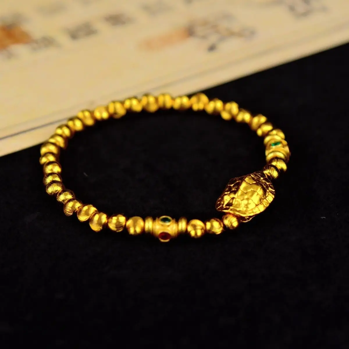 New Year Ancient Copper Gold Plated Bracelet Vietnam Sand Gold High-grade Round Bead Gold Tortoise Armor Bouncing Rope Bracelet