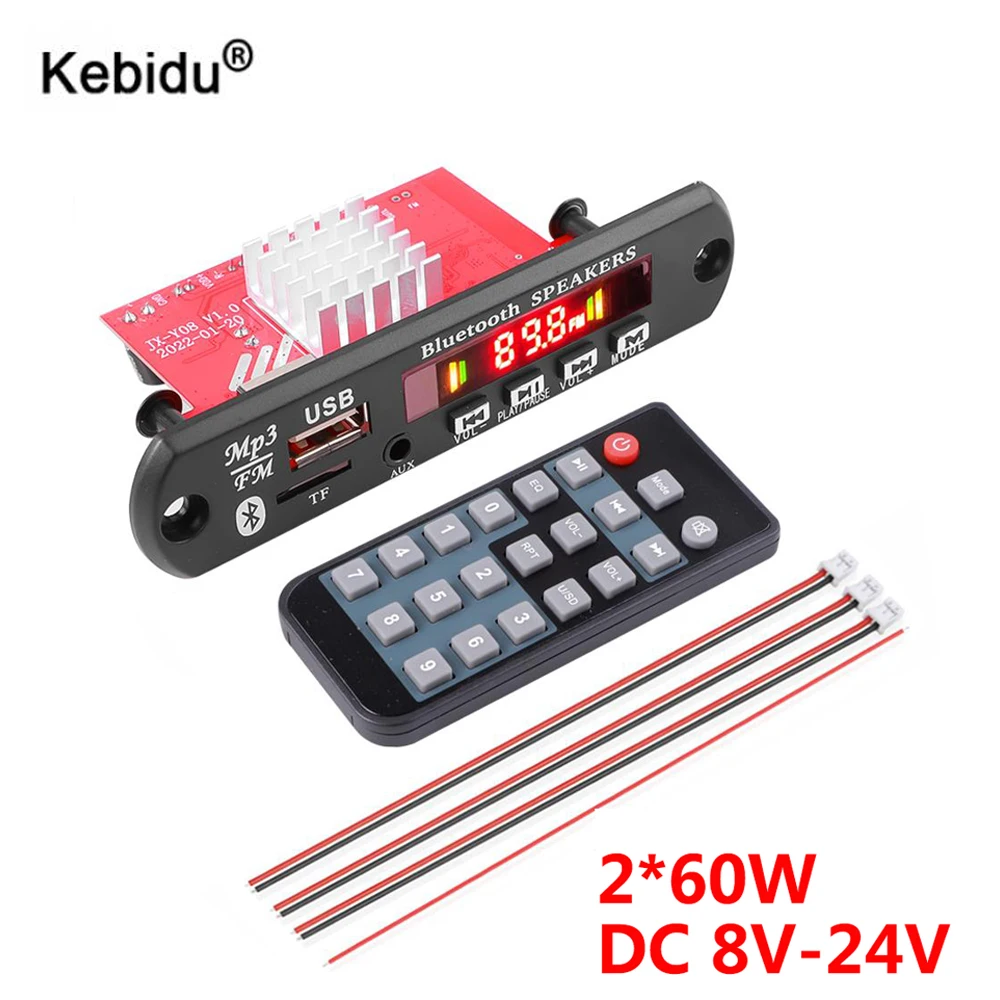 2*60W Stereo Bluetooth 5.0 MP3 Player Decoder Board 12V 120W Amplifier Car FM Radio Module Handsfree Support TF USB AUX Recorder