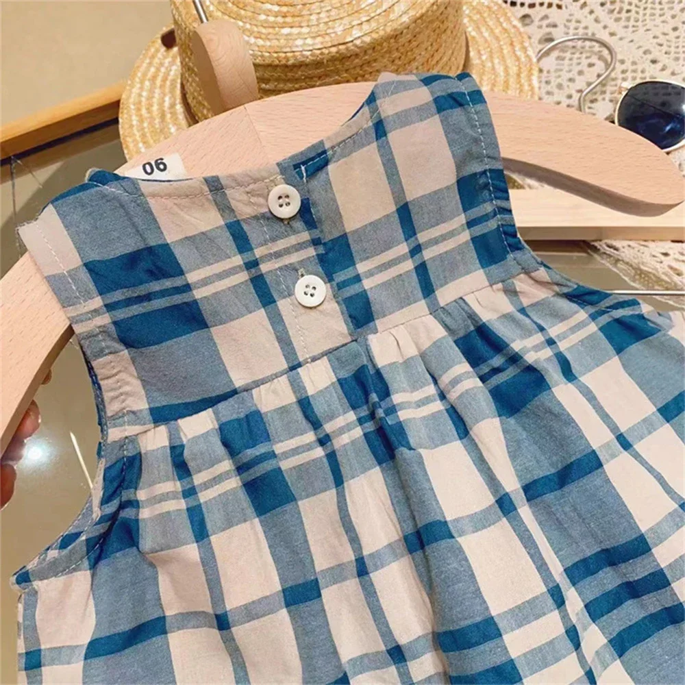 بدلة صيفية جديدة منقوشة بدون أكمام من الدانتيل + بنطال ذو قصة أرجل واسعة طقم مكون من قطعتين للفتيات من سن 2 إلى 7 سنوات للارتداء اليومي في الهواء الطلق #3