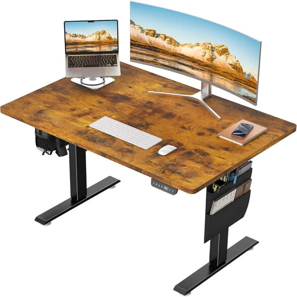 Wider 47.2x27.6 Inch Whole Piece 1-Inch Thick Standing Desk with Side Storage Pocket, Electric Adjustable Height Rising Table