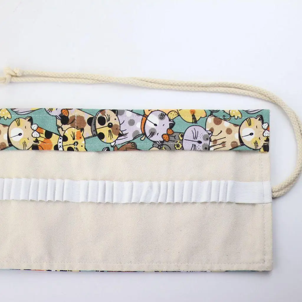 Gato Padrão Lápis Sacos de Lona, Pen Case, Pintura Bolsa Escova, Roll Up Titulares, 2 pcs