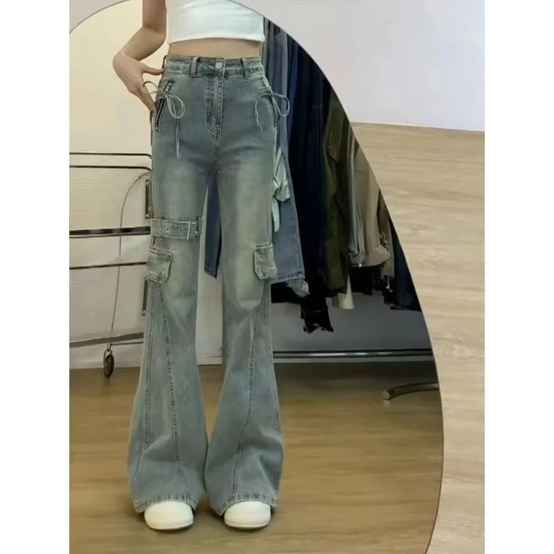 

Bootcut Jeans Woman Plus Size Women Candy High Street Vacation Americana Pear Wash Pocket Multi Color Double Row Simple Neutral