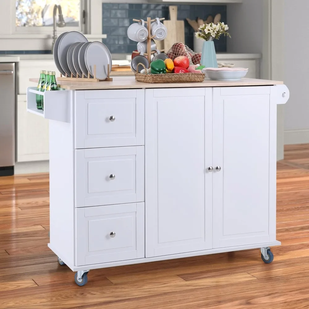 Kitchen Island on Wheels, Portable Rolling Kitchen Cart Storage Cabinet with Drop Leaf,Spice Rack,Kitchen Islands & Trolleys