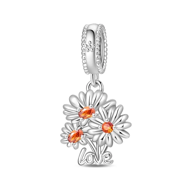 

New 925 Sterling Silver Love Daisy Charms Pendant For Women Fit Original Bracelet DIY Birthday Party Jewelry Gifts