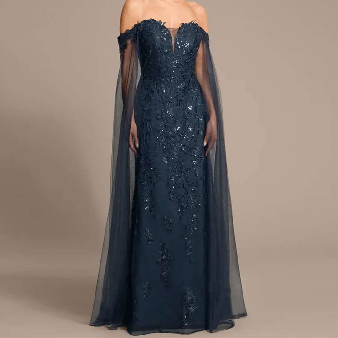 

Sweetheart Sequined Applique Lace Evening Gown Wedding Guest Dresses Navy Mother of The Bride Dress for Woman Customized