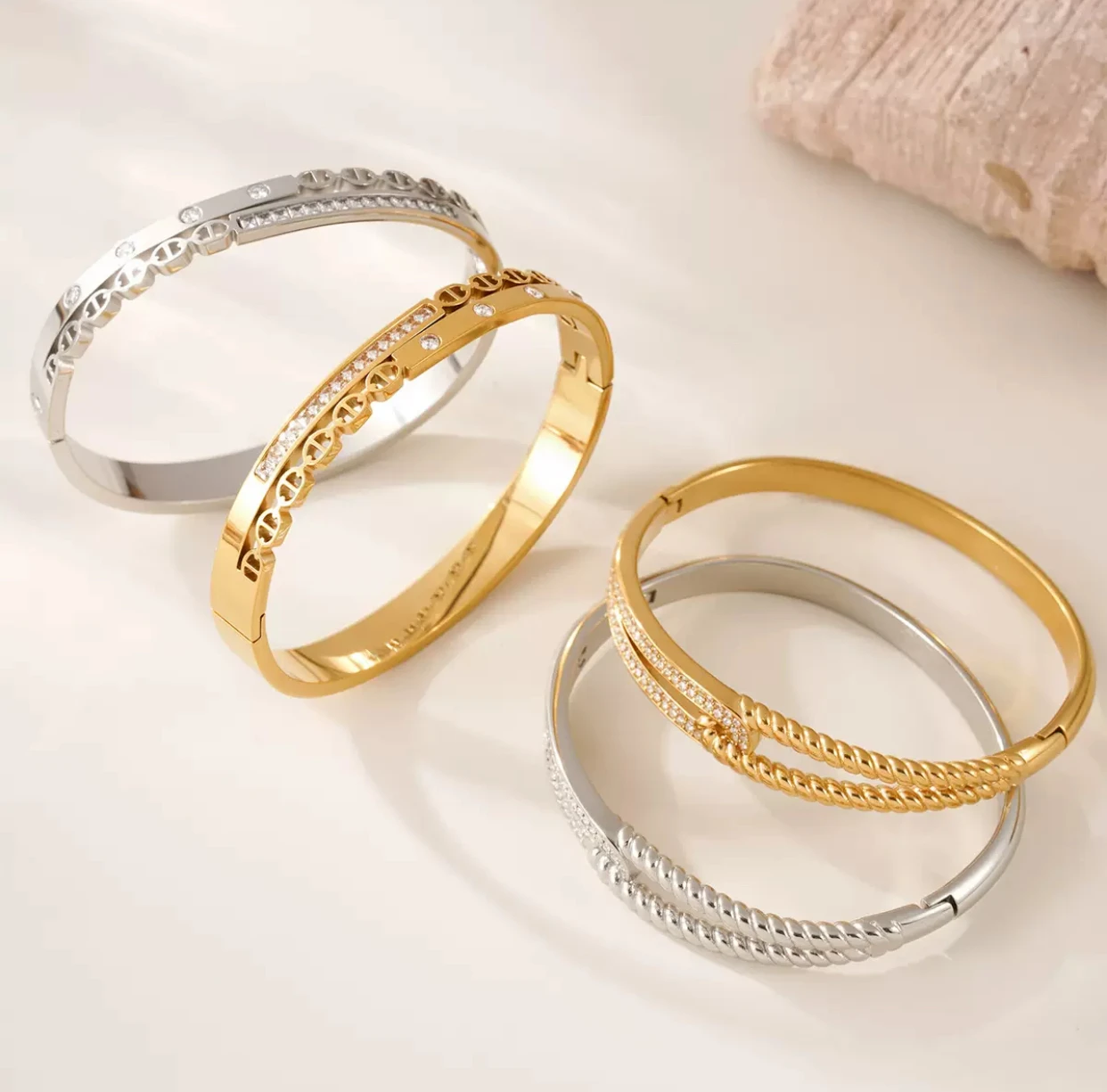 스테인레스 스틸 럭셔리 더블 레이어 리턴 스퀘어 지르코니아 버클 팔찌, 고급스러운 느낌, 맞춤형, 다재다능한 주얼리