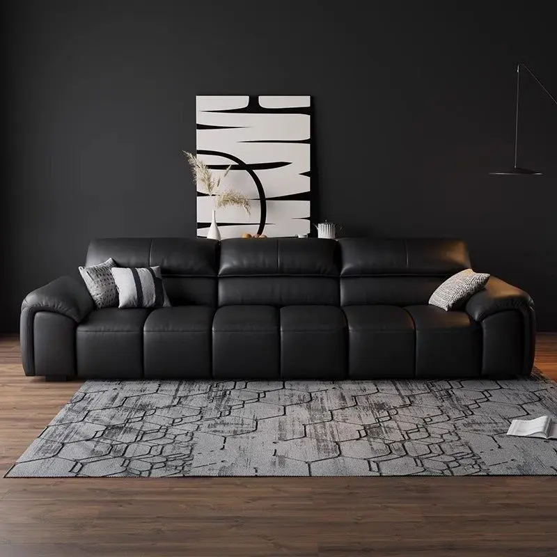 Italian minimalist piano key leather sofa modern simple living room small apartment straight row elephant ear leather art sofa