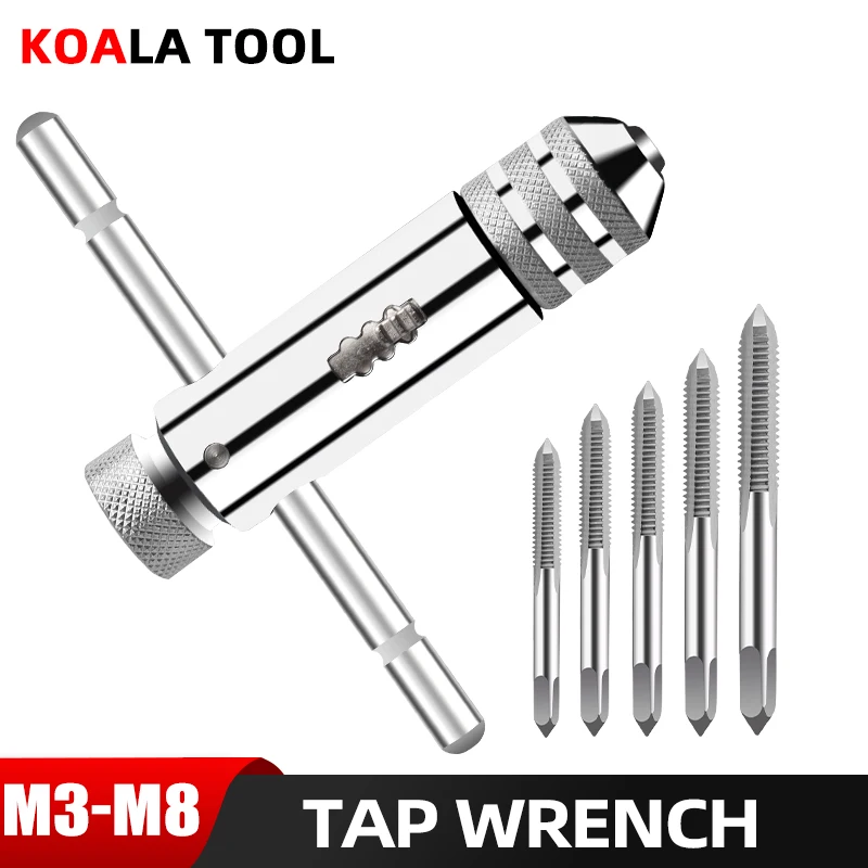 Adjustable T-Handle Ratchet Screw Thread Manual Clamping Tool screw thread M3 M4 M5 M6 M8 Wrench Tap set hand tool