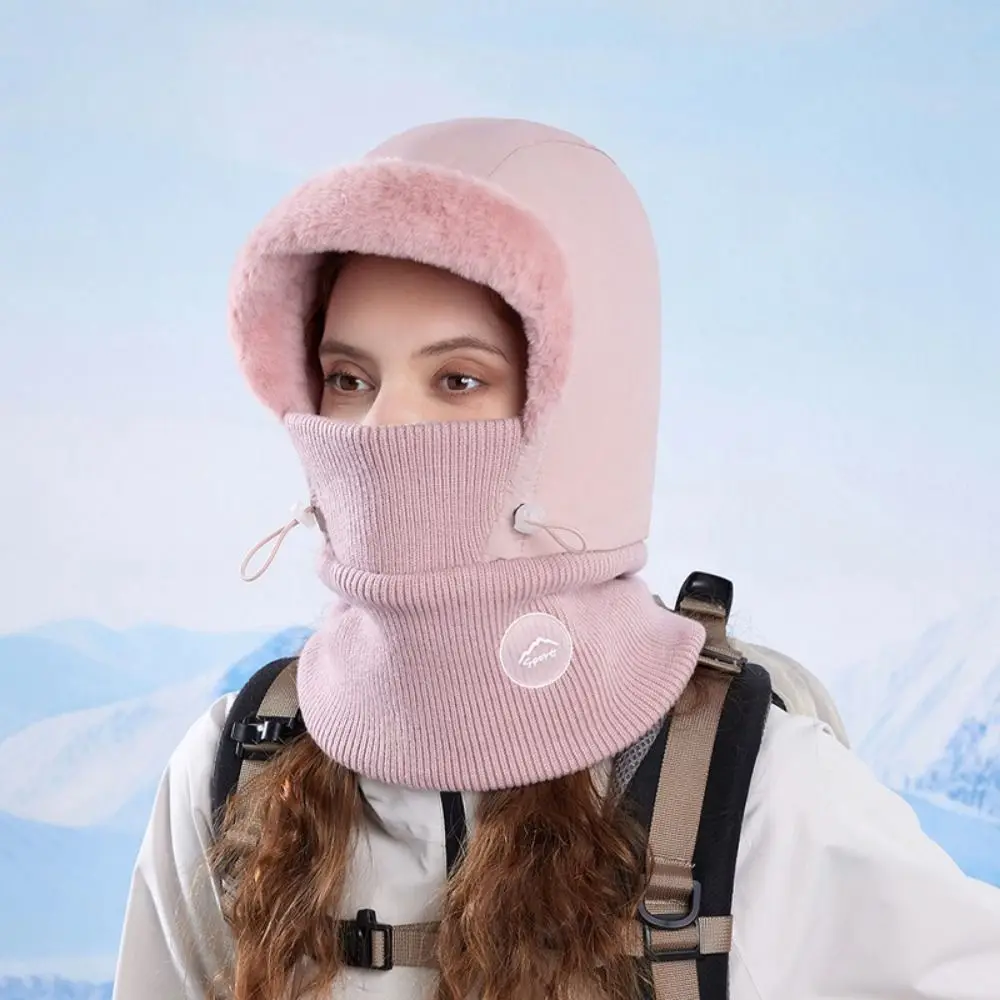 Thick Warm Scarf Pullover Cap Fluffy Texture Knitted Winter Warm Hat Thermal Protection Windproof Design Face Guard Neck Warmer