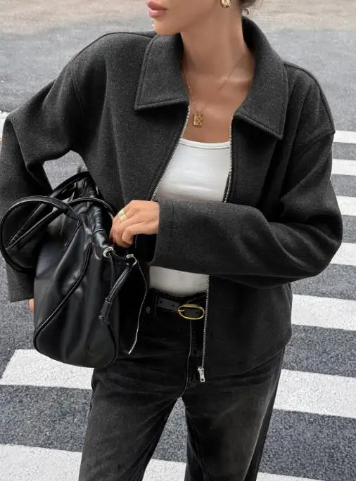 Kurtka damska 2025 jesień i zima elegancka i modna Y2K popularna uniwersalna kurtka z długim rękawem odzież damska