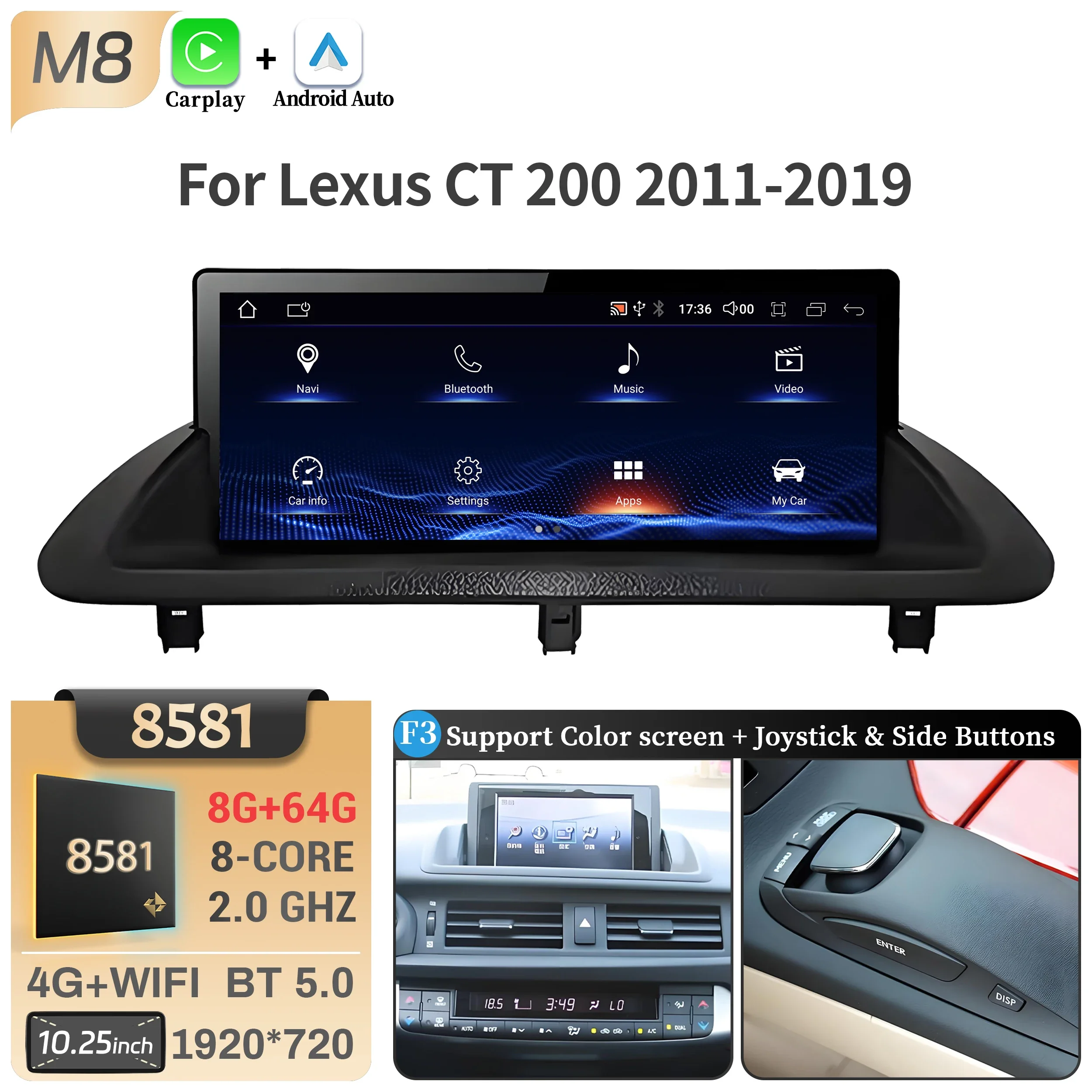 10.25 inch Voor Lexus Ct 200 Ct 200 H 2011-2019 Android 14 Autoradio Multimedia Navigatie Draadloze Carplay Snapdragon 668 S Scherm