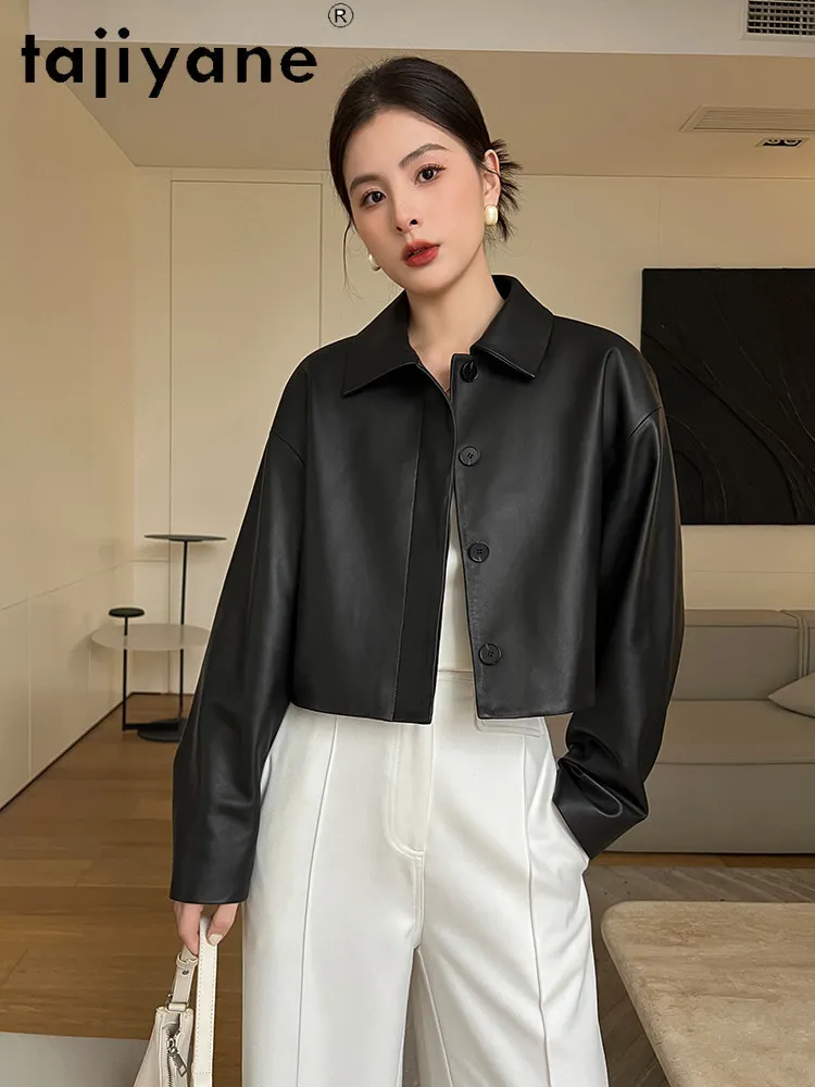 TAJIYANE Giacca in Vera Pelle di Pecora da Donna, Corta, Casual, Nuova Collezione Primavera 2026, Дубленка