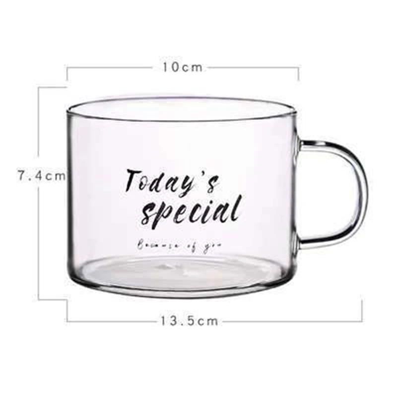 Creative Letter Glass Cup Large with Handle Mug Office Tea Cup Dessert Cup Oatmeal Breakfast Cup C