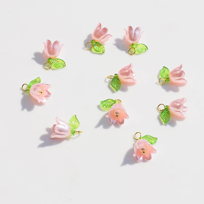 10pcs Lily of the Valley Pearl Color Flower Oil Enamel DIY Charms for Bag Earring Necklace Jewelry Making Handmade Pendant