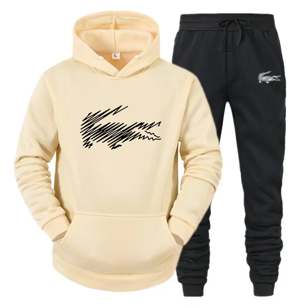 Autumn new men\'s hooded sweatshirt set casual and versatile young and handsome men\'s clothing, sports two-piece set