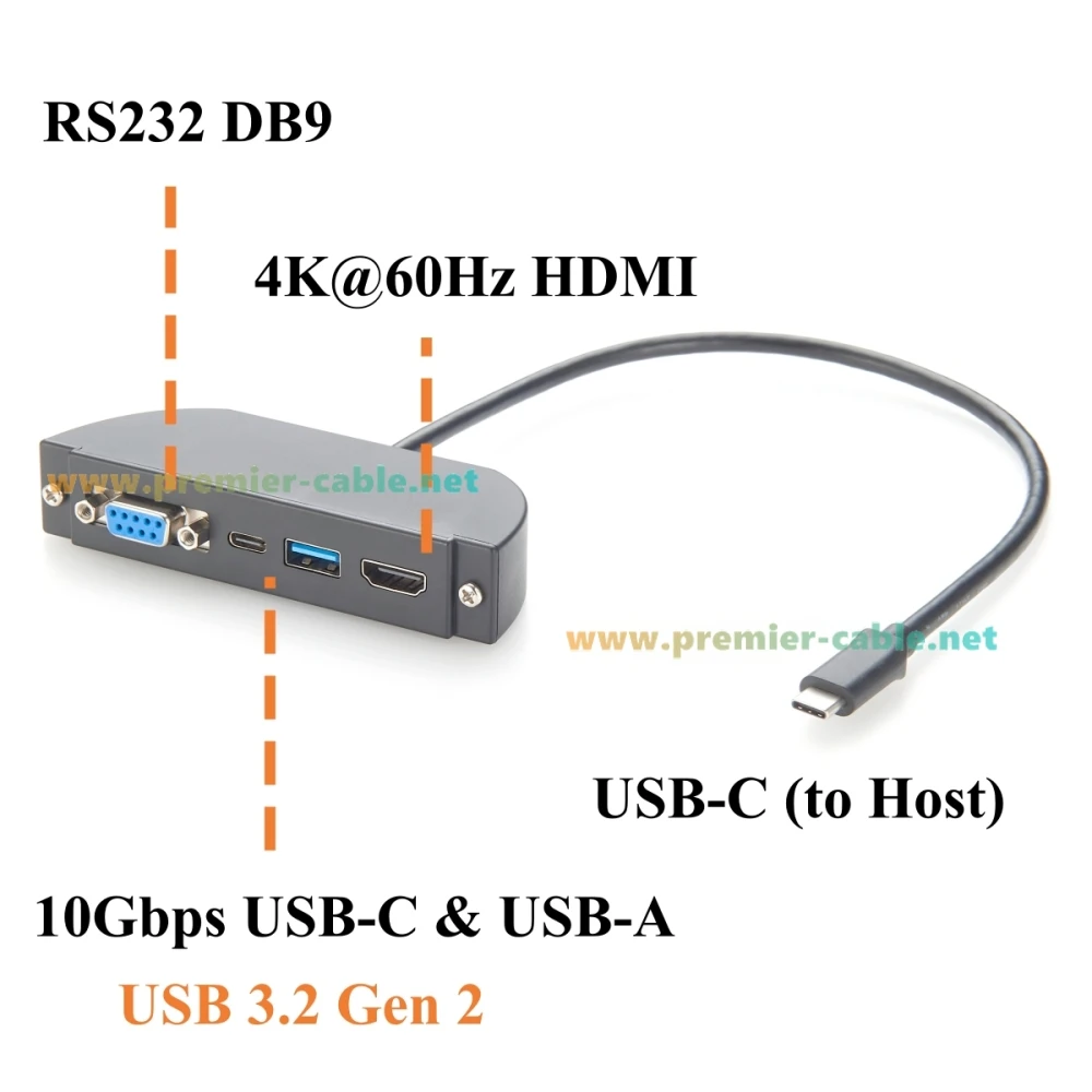 Panelmontierter USB-C-Hub, 4-in-1 Multiport-Adapter mit RS232 DB9, 4K@60Hz HDMI, USB 3.2 Gen 2 10Gbps USB-C & USB-A Datenanschlüssen – Detail 3