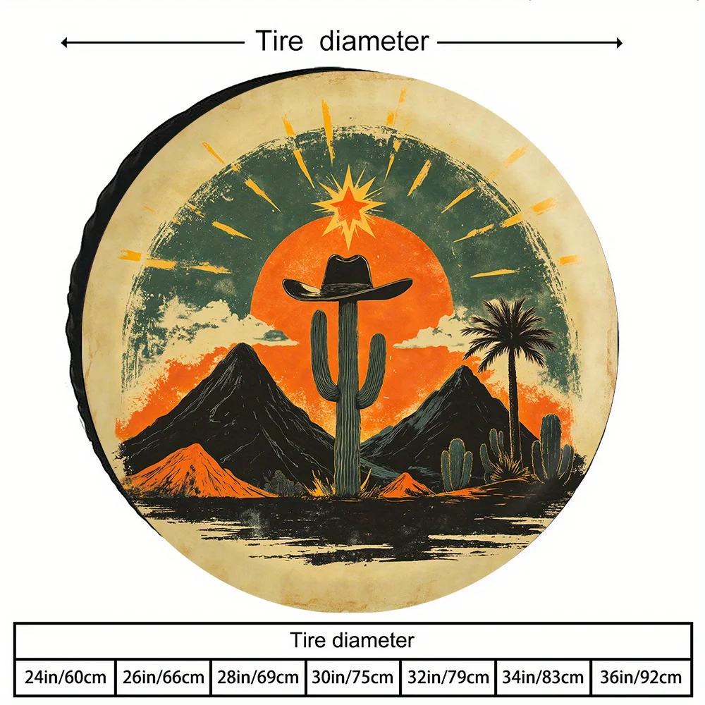 Western Sunset Cactus Tire Cover Polyester Waterproof Sun Protection Cover for SUV Truck