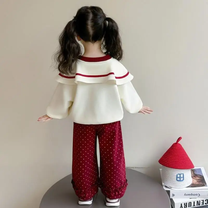 

Sanrio Hello Kitty Hoodie And Polka Dot Pants Two Piece Set Soft Cotton Girls Autumn Season New Fashionable Stylish Cute Outfit