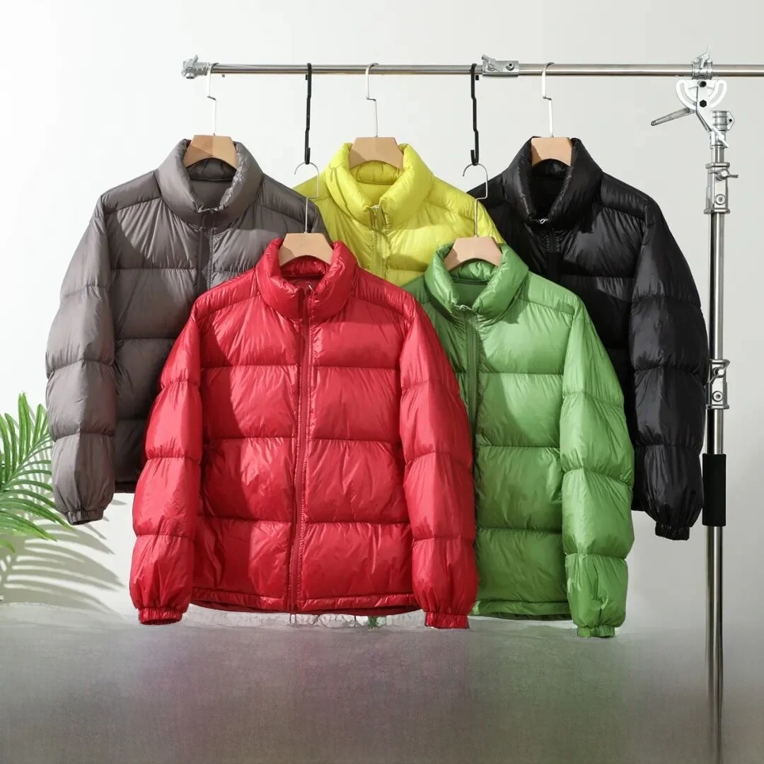 

Trendy High Fluffy 90 White Du down Puffer Jaet Couple Pure Color Stand Collar Faion Bread Clothes Winter Warm Zipper