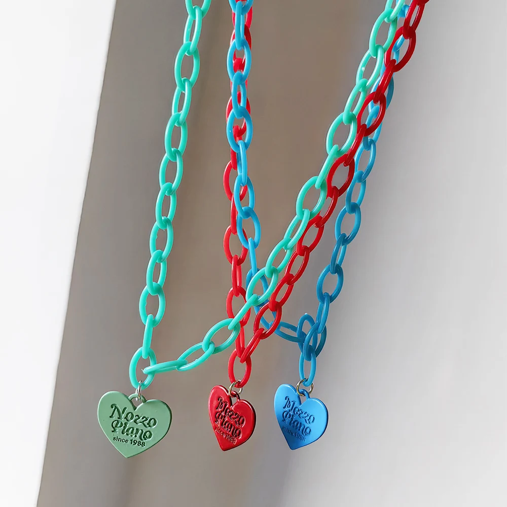 ZX Sweet Letter Heart Pendant Necklace for Women Candy Color Acrylic Chain Long Necklace Hip Hop Jewelry Wholesale Party Gifts