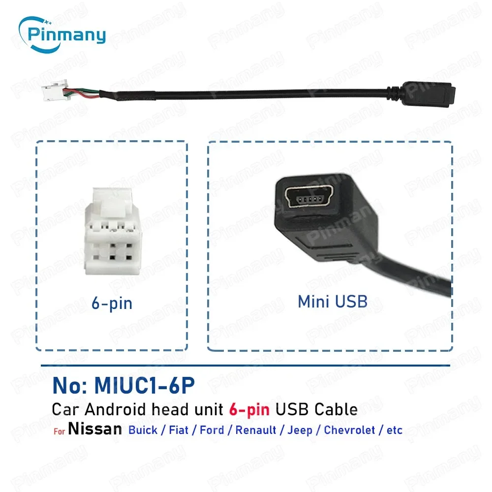 Car Android Radio Audio Connector MIUC1 4 6 Pin Mini USB Wire Harness Socket Adapter for Nissan Chevrolet Fiat Ford Renault Jeep