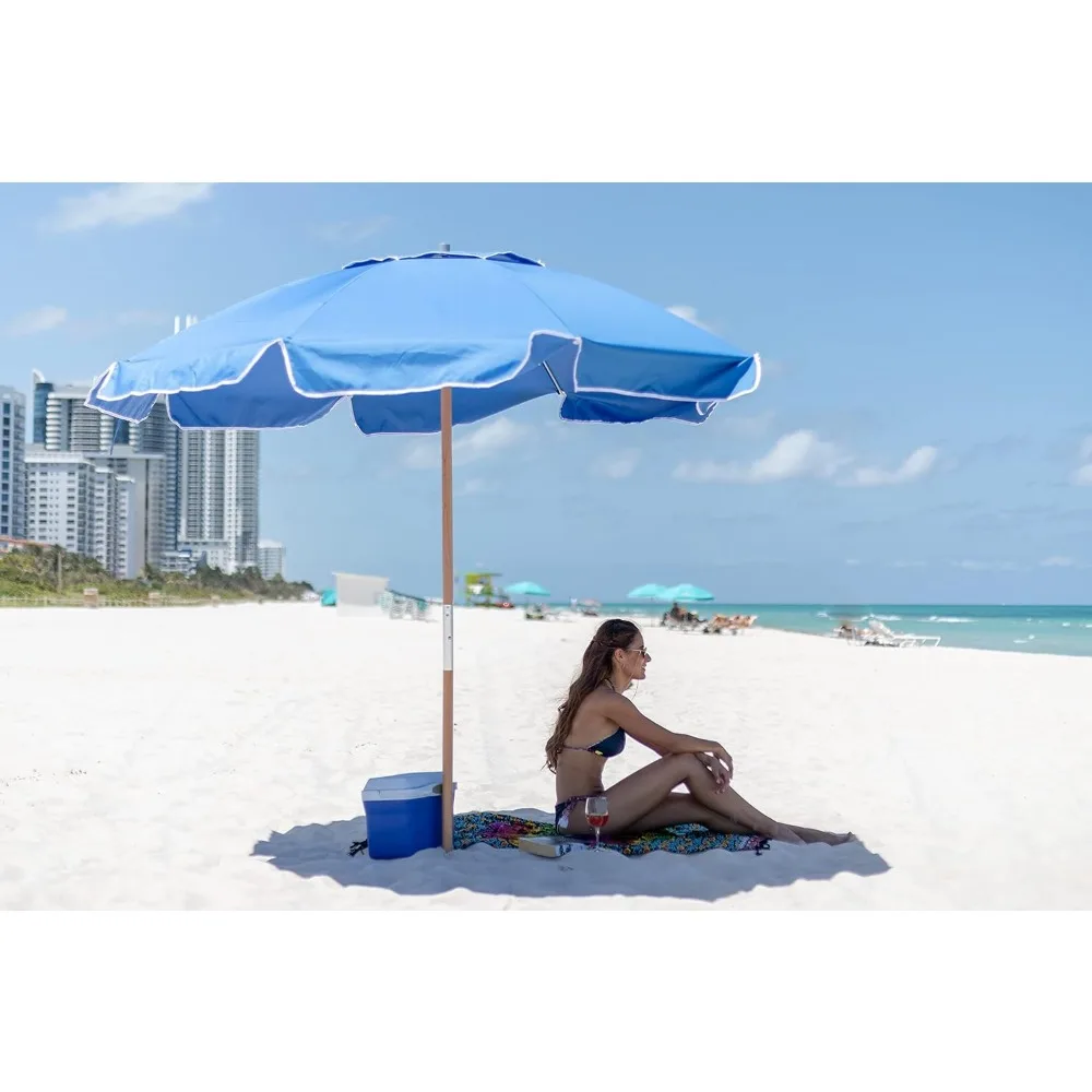 AMMSUN-Heavy Duty High Wind Beach Umbrella, Pátio guarda-chuva com ventilação, Ash Wood Pole, Classe Comercial, 7.5ft