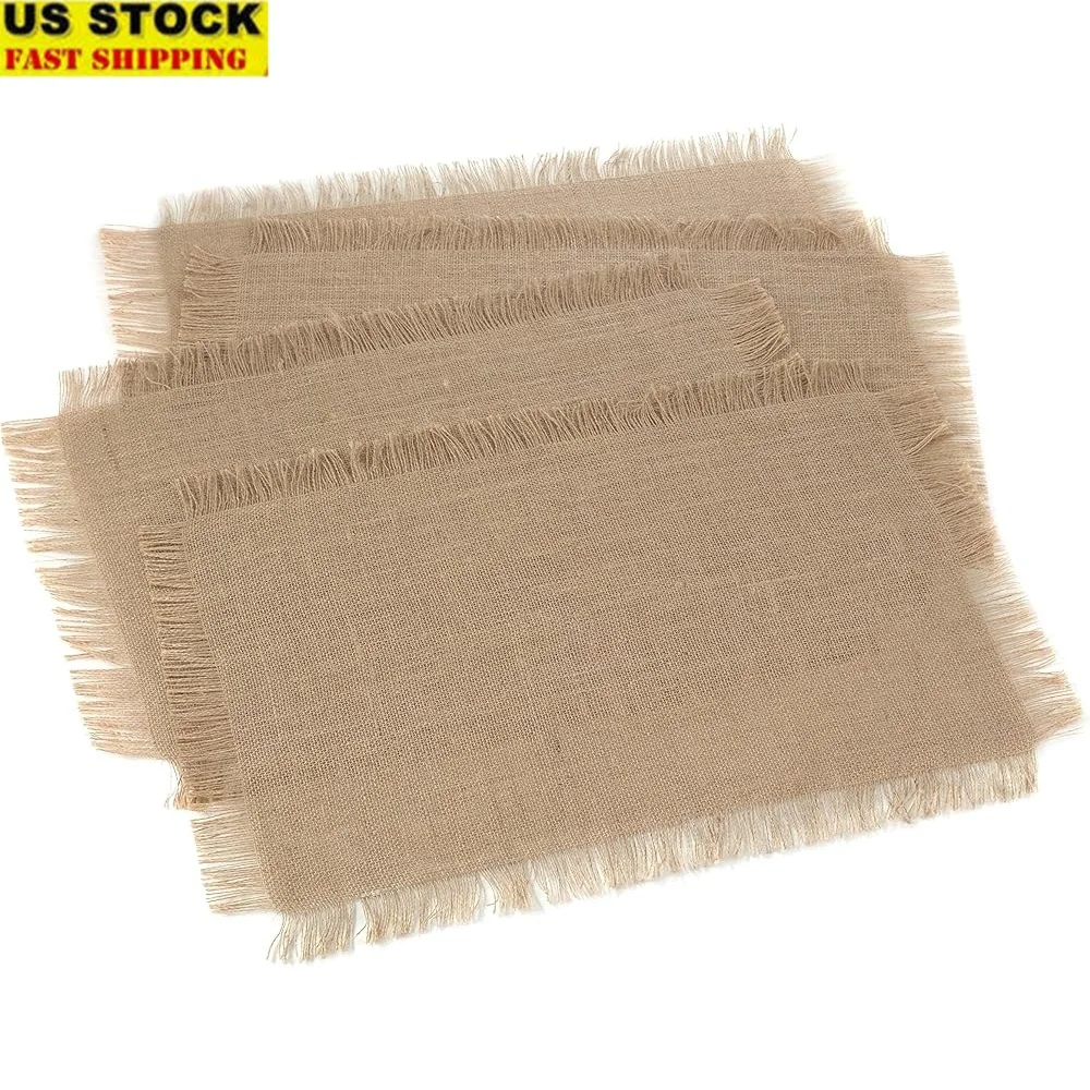 

Fringed Jute Placemat Set of 4 Natural Woven Table Mats Dining Thanksgiving Events Home Decor 13x19 Inches