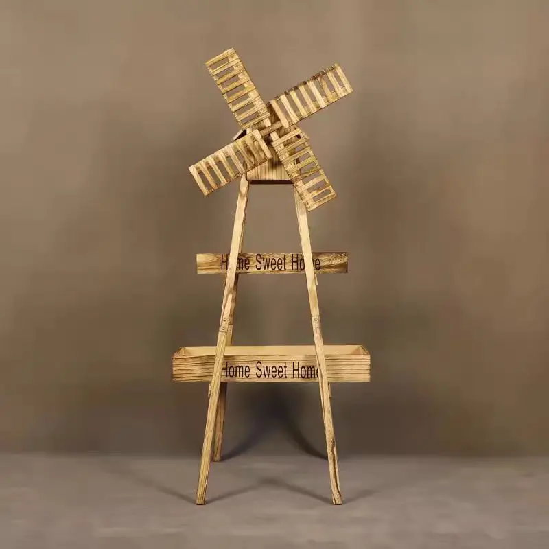Suporte de flores de moinho de vento de madeira maciça