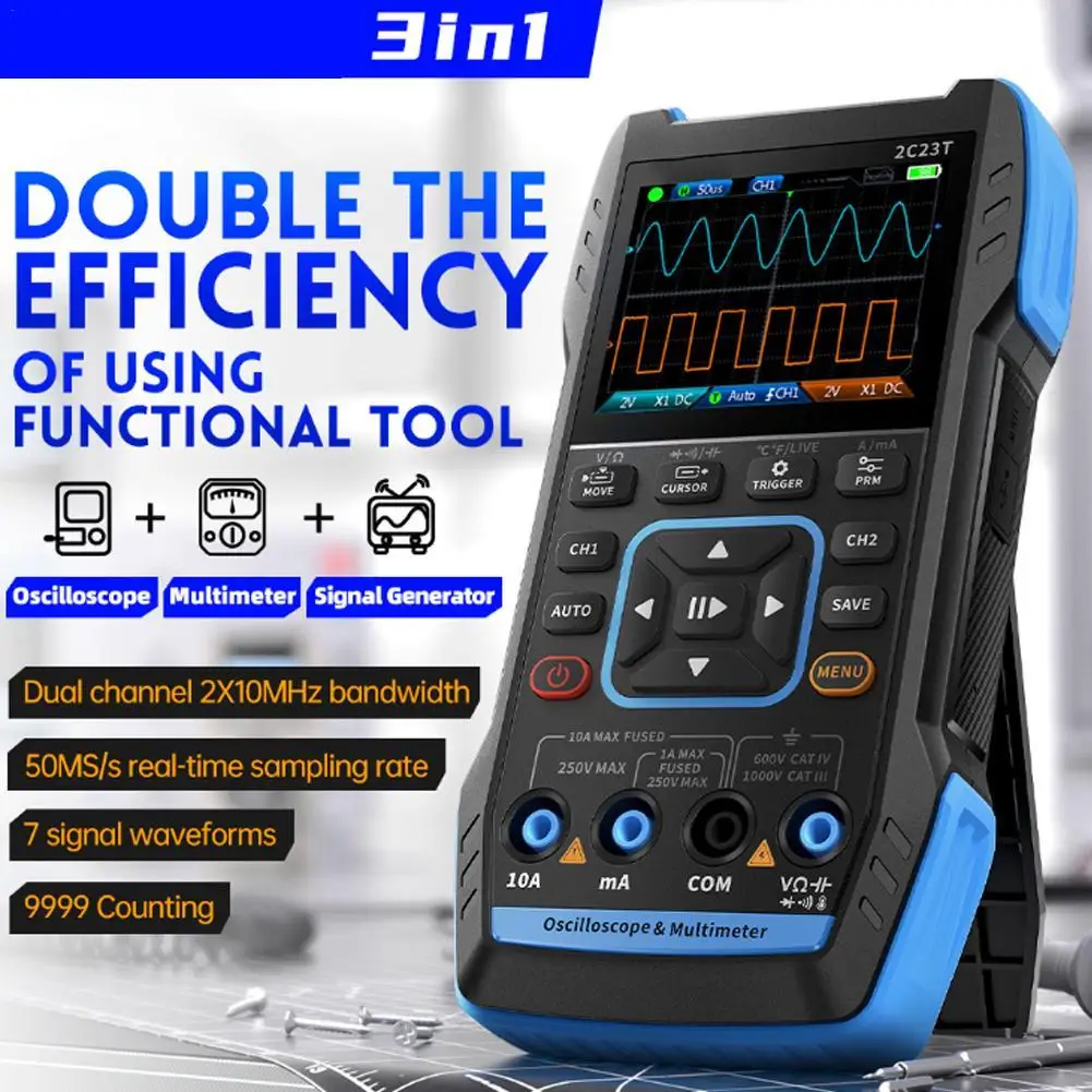 2C23T Upgrade 50MHz Handheld Digital Oscilloscope Multimeter Signal Generator 3 In 1 Dual Channel Automotive Tools