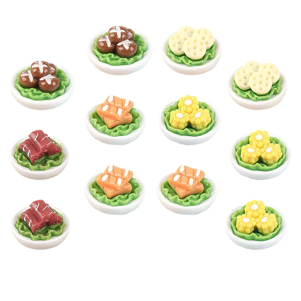 อาหารจิ๋ว 12 ชิ้น สำหรับตกแต่งบ้าน ครัวเรซิ่น อาหารปลอม ของตกแต่งจิ๋ว ผักจิ๋ว อุปกรณ์ประกอบฉากถ่ายภาพ ของตกแต่งบ้านจิ๋ว