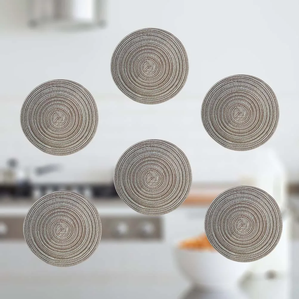 

6 pcs Round Cotton Linen Woven Placemat Heat Resistant Coaster Table Mat for Dining Kitchen Western Food Pad