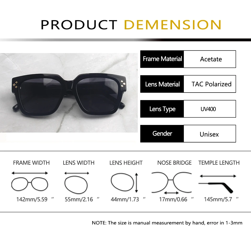 Retro Punk Square Sunglasses Men Acetate Large Frame Rivet Polarized Glasses For Women Oversize Travel Summer Driving Shades