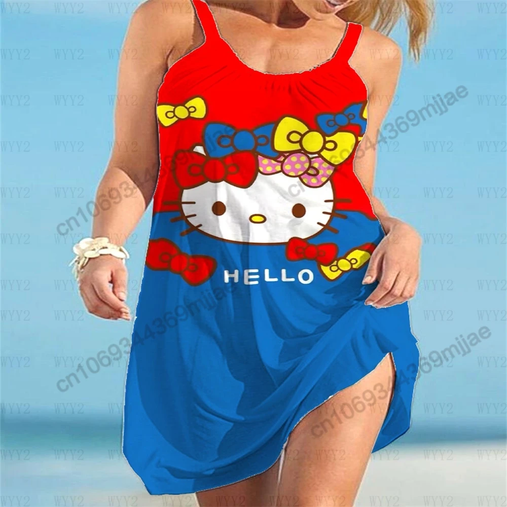 HelloKitty-Y2K vestidos de praia femininos, vestido de verão feminino, elegante vestido de festa, Novo, Zevity, 2023