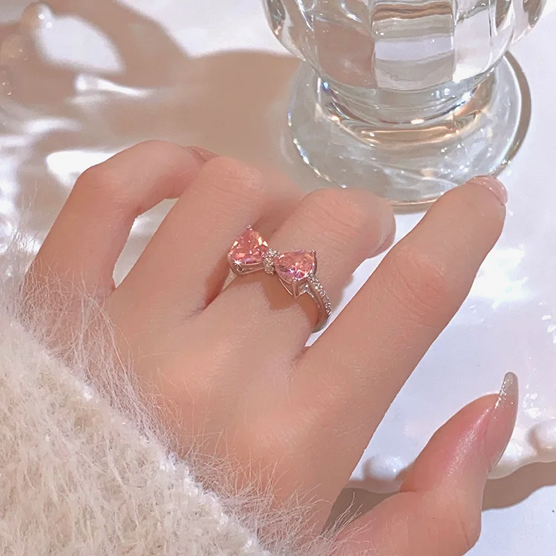 RYJU 925 Sterling Silver Unique Design Elegant Delicate Pink Zircon Bow Knot Ring Women Fashion Trend Romantic Wedding Jewelry