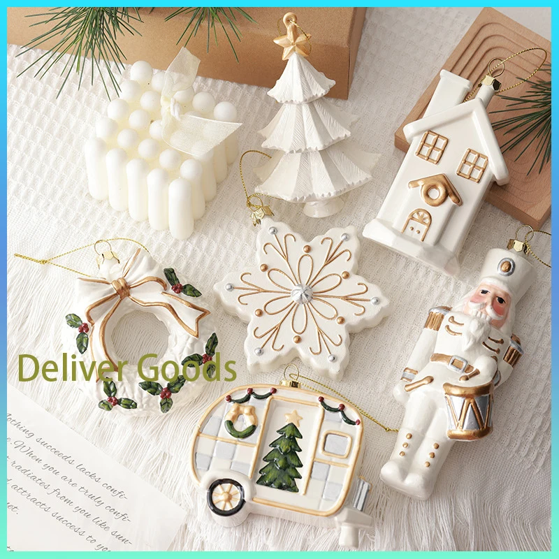 2024 Christmas Pendant Creative Wreath Snowflake Tree Scene Layout Props Ornaments New Year Car Walnut Soldiers Cartoon Cute Toy