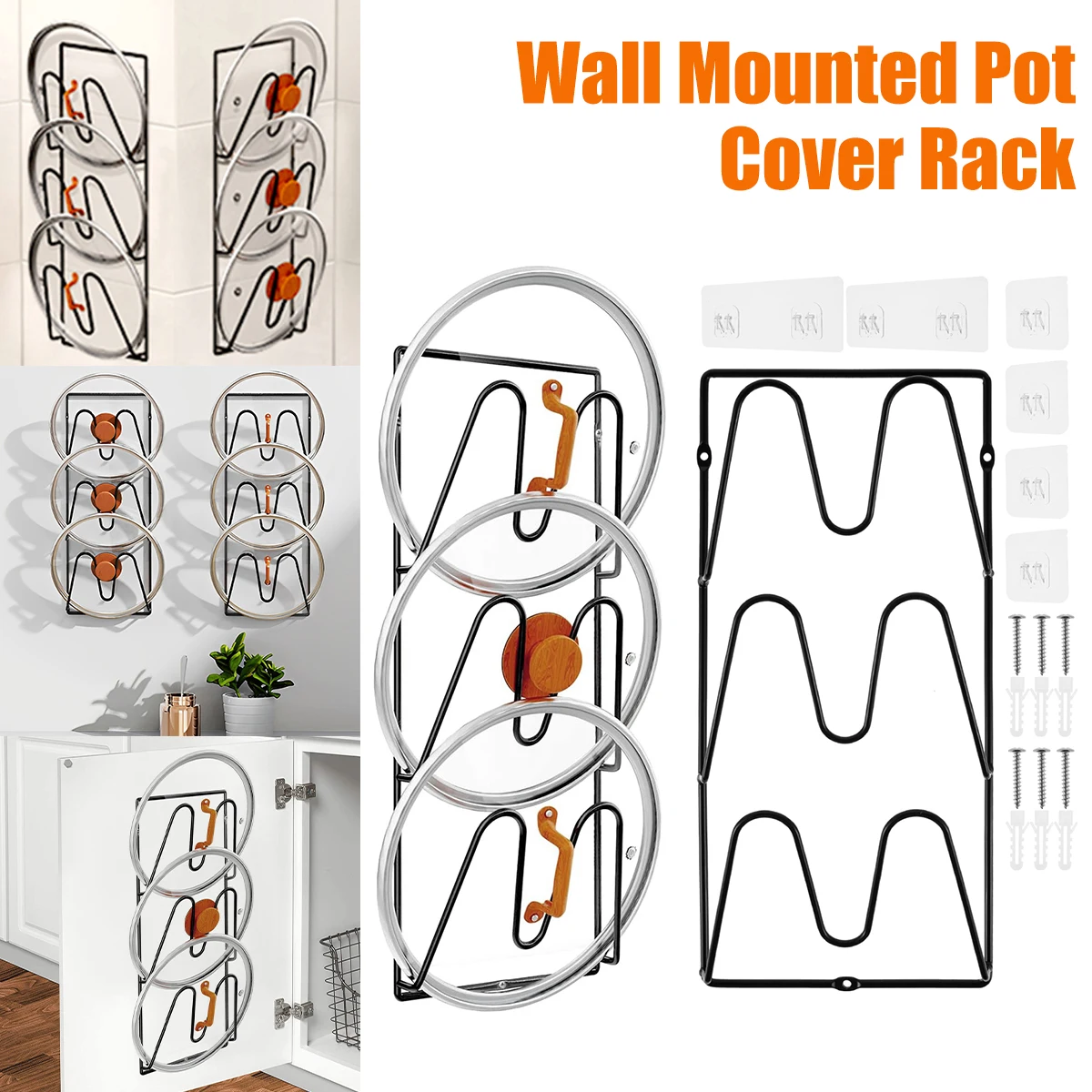 

2Pcs Pot Lid Holders Wall Mounted Pot Lid Shelf Heavy-Duty Pot Lid Stand 3-Layer Space Saving Pot Lid Rack Multipurpose Lid