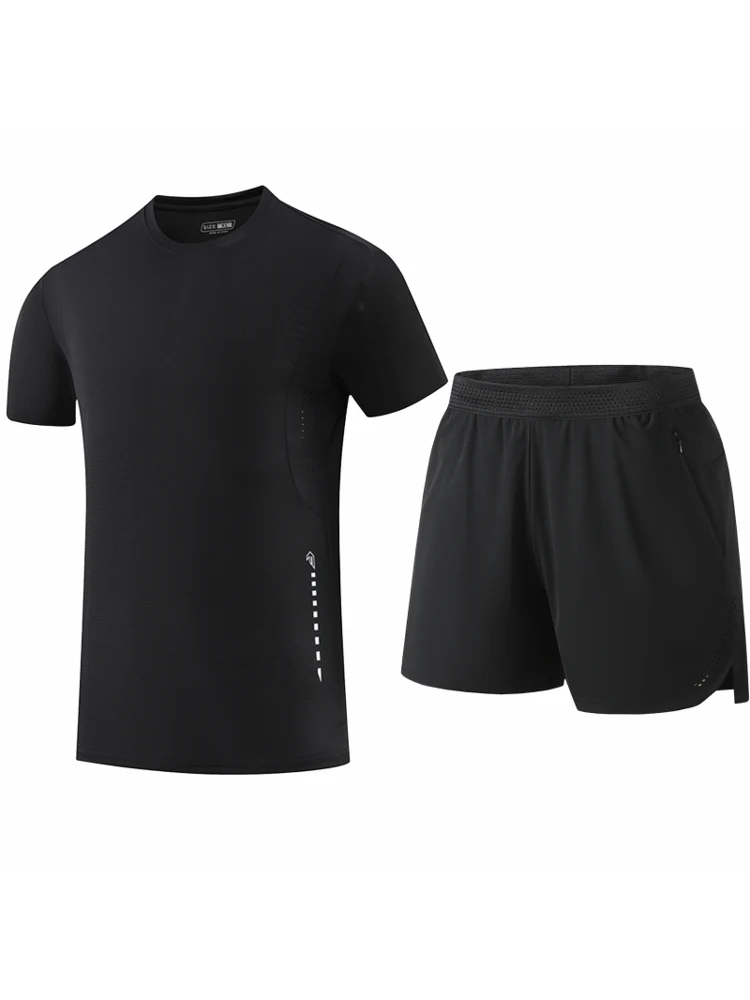 Ice Silk Sports Set for Men Summer New Loose Short Sleeve T-Shirt And Shorts Two-Piece Casual Sportswear Youth Five-Pocket Pants view 3