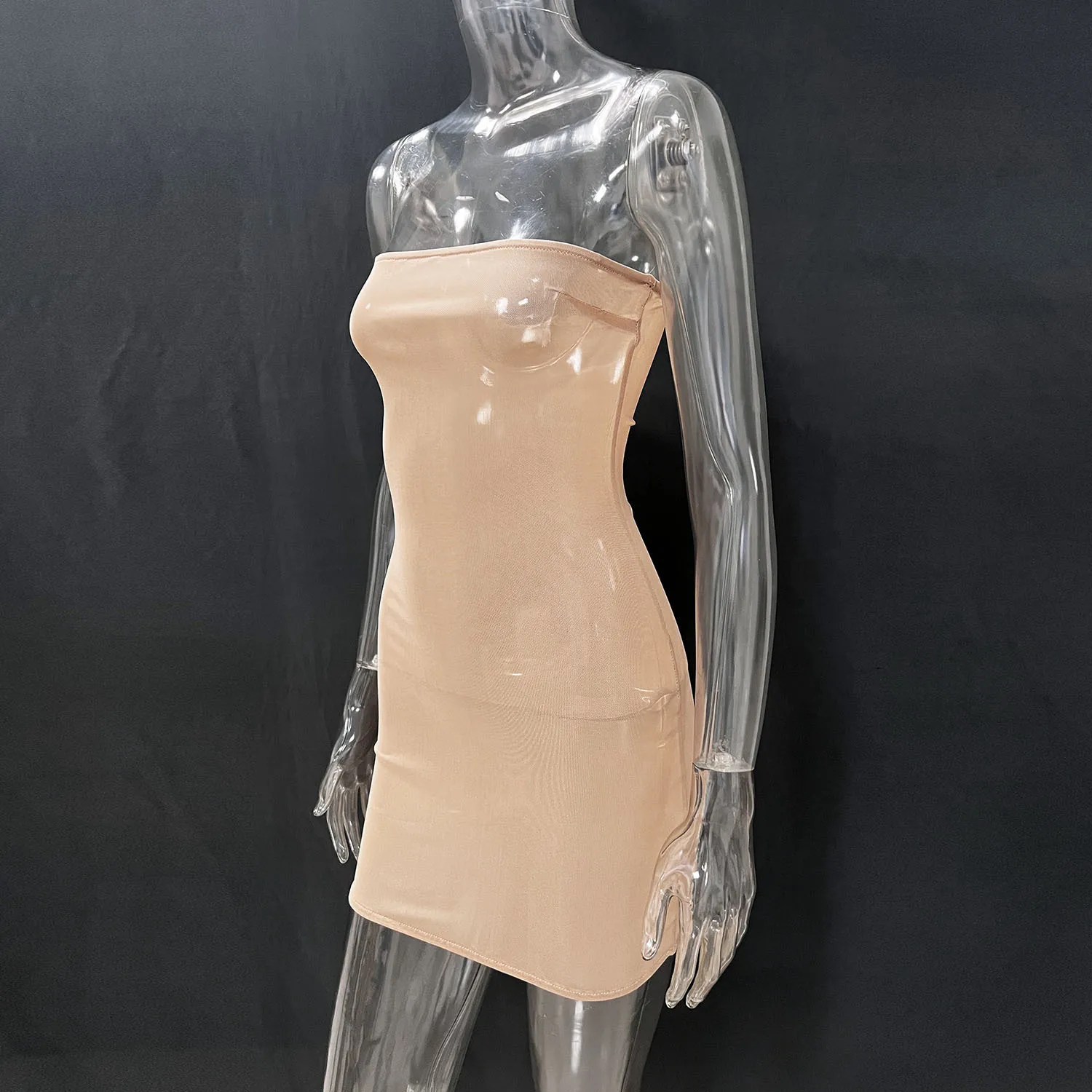 Damen Sommer Sexy Trägerloses Mesh Bodycon Minikleid Nahtloses Transparentes Top Unterkleid Sexy Schlankmachende Lingerie für Party Hochzeit – Detail 3